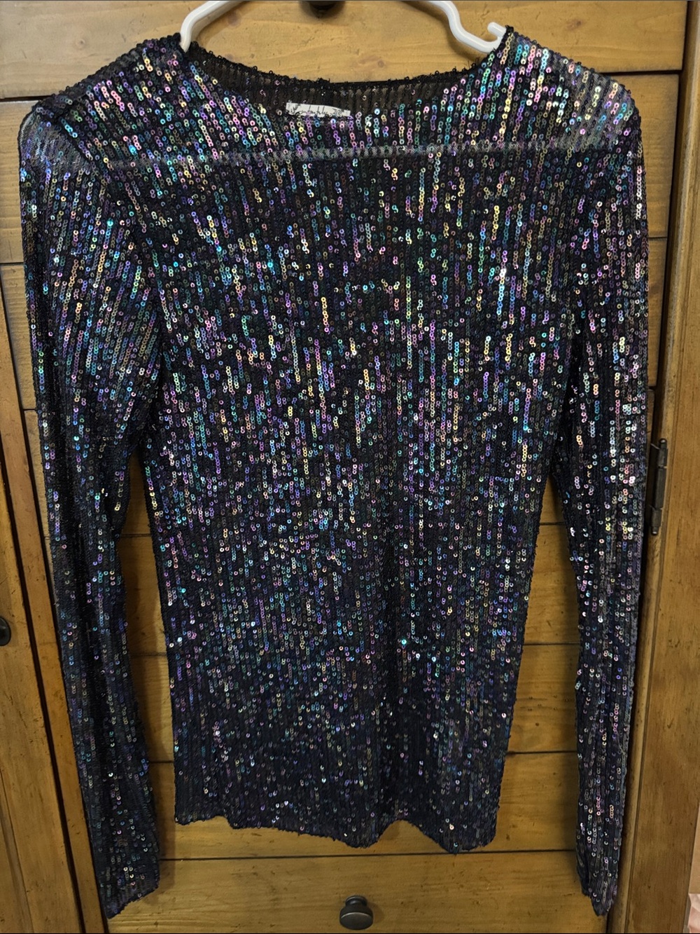 Free People Black Iridescent Sequin Long-Sleeve Top